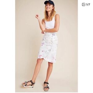 Anthropologie Kimmie Tie-Dye Denim Wrap Button Skirt
